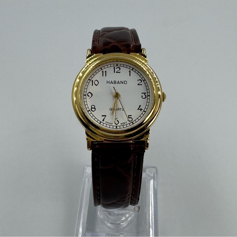 Haband Gold Tone Leather Two Piece Buckle Closure Band Watch Unisex Working